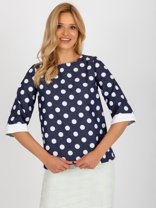 Fashionhunters Dark blue polka dot blouse with round neckline