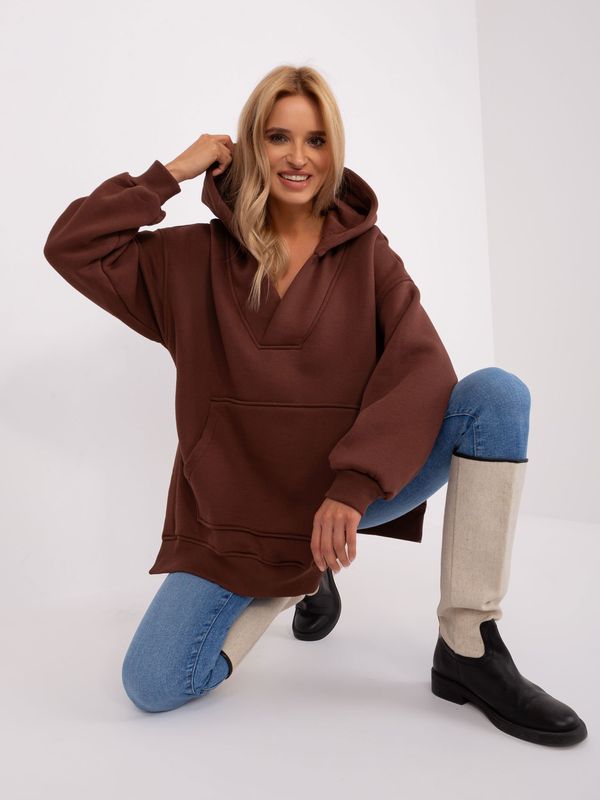 Fashionhunters Dark brown cotton kangaroo sweatshirt