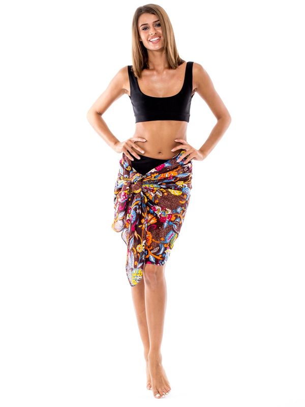 Fashionhunters Dark brown patterned pareo