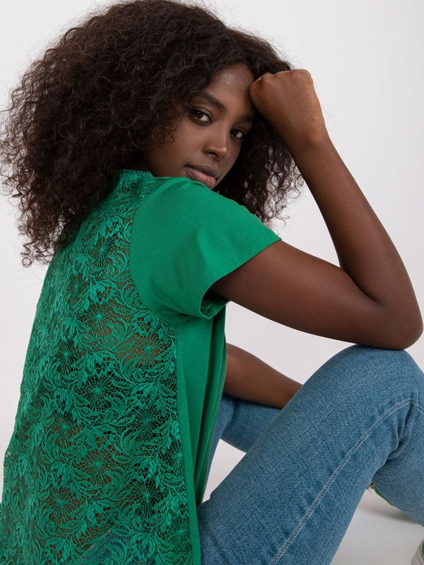 Fashionhunters Dark green blouse of a loose cut with a lace back