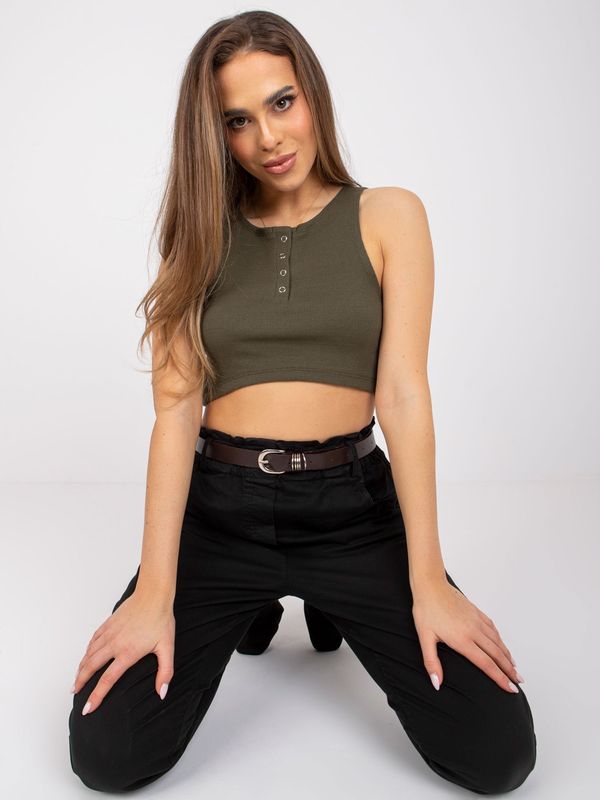 Fashionhunters Dark khaki ribbed crop top Riley RUE PARIS