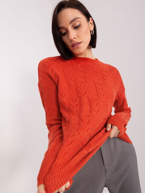 Fashionhunters Dark orange sweater with cables and a round neckline