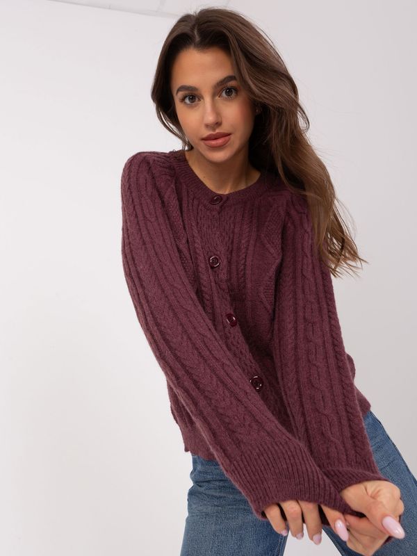 Fashionhunters Dark purple cardigan with cables