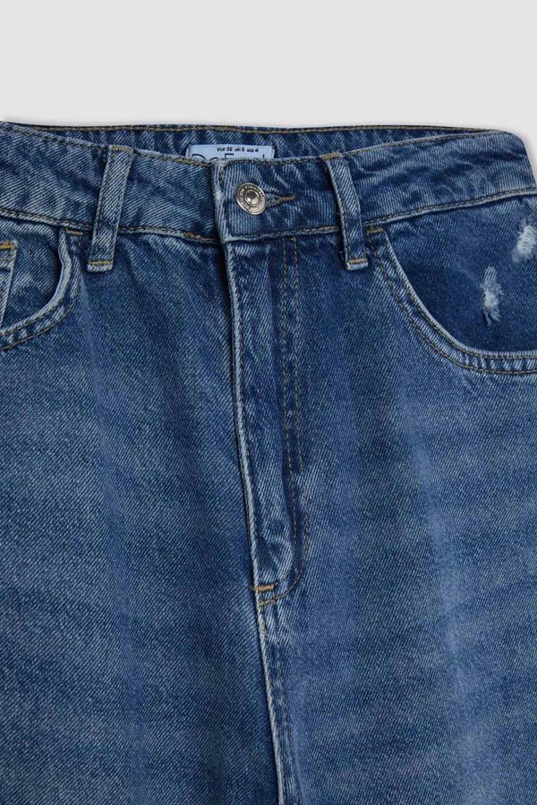 DEFACTO DEFACTO 90's Wide Leg Ripped Detailed High Waist Long Jean Washed Trousers