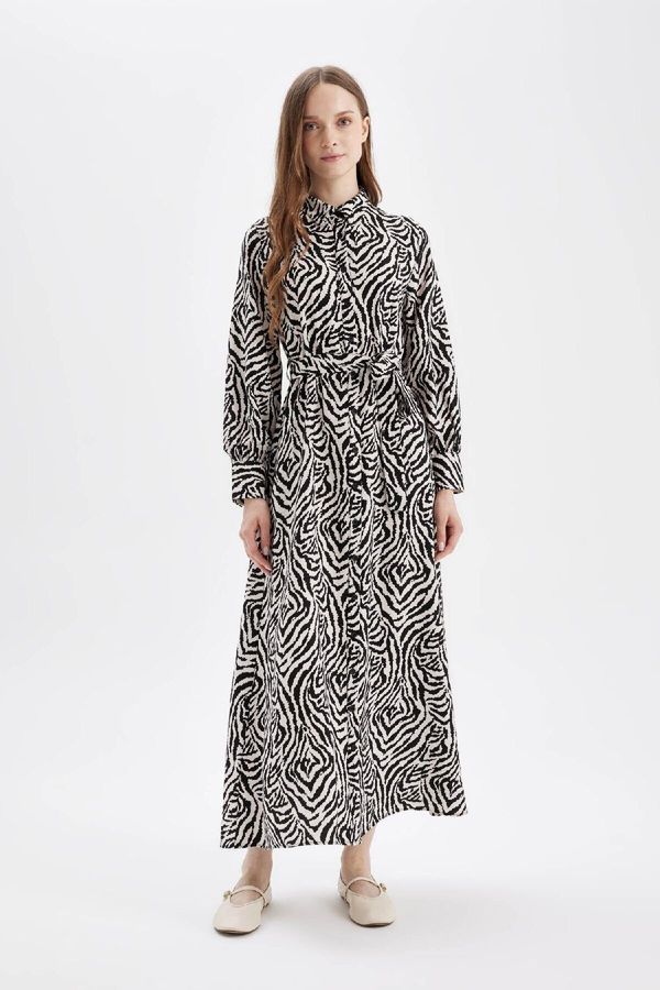 DEFACTO DEFACTO A-Line Patterned Shirt Collar Long Sleeve Maxi Dress