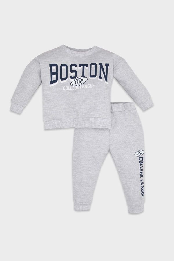 DEFACTO DEFACTO Baby Boy 2-Piece Set Printed Thessaloniki Fabric Crew Neck Sweatshirt Jogger Sweatpants