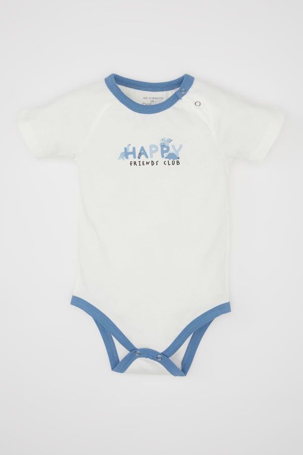 DEFACTO DEFACTO Baby Boy Newborn Baby Collar Printed Combed Cotton Short Sleeve Snap-On Body