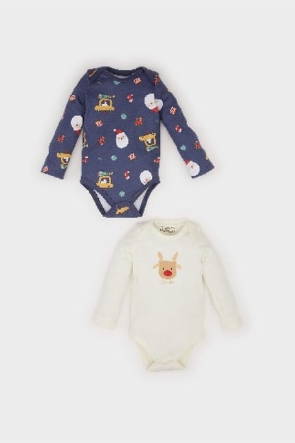 DEFACTO DEFACTO Baby Boy Newborn Envelope Collar Christmas Themed 2-Piece Long Sleeve Snap Bodysuit