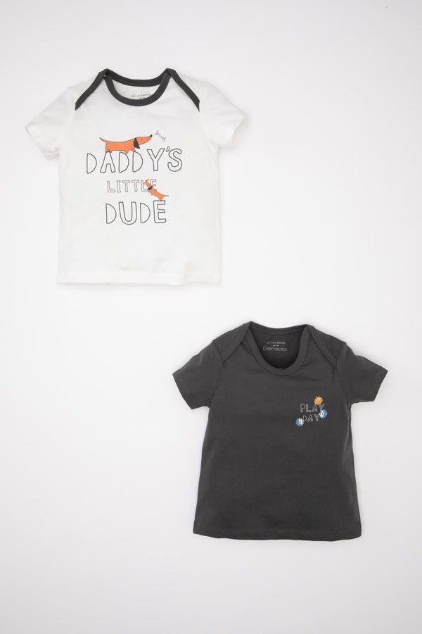 DEFACTO DEFACTO Baby Boy Newborn Envelope Collar Dog Printed Combed Cotton 2-Piece Short Sleeve T-Shirt