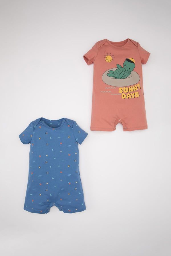 DEFACTO DEFACTO Baby Boy Newborn Printed Combed Cotton 2-Piece Short Sleeve Jumpsuit