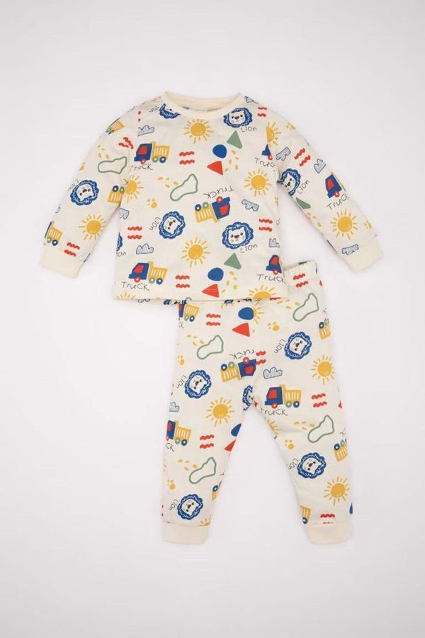 DEFACTO DEFACTO Baby Boy Pajama Set Printed Combed Cotton Long Sleeve Top Elastic Waist Long Bottom