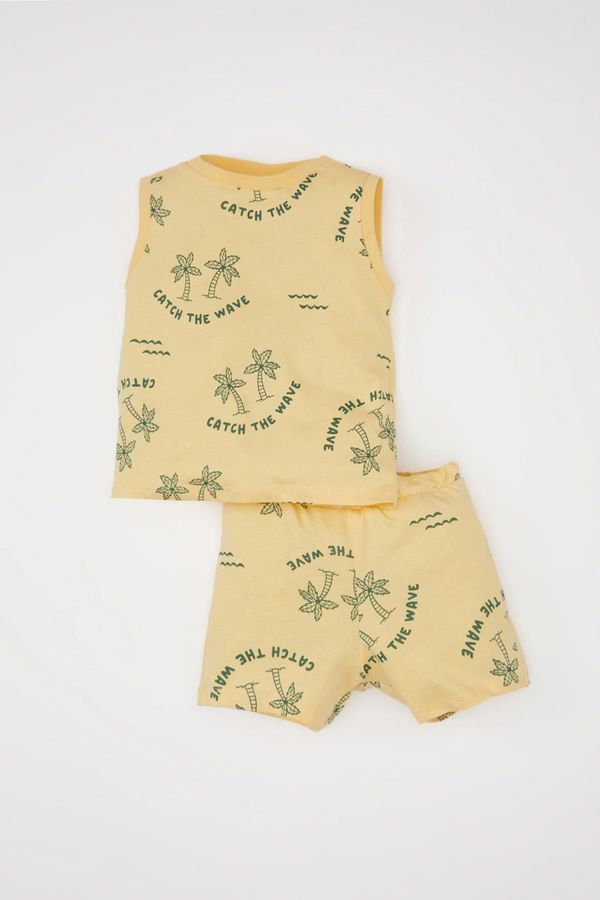 DEFACTO DEFACTO Baby Boy Palm Tree Patterned Sleeveless T-Shirt Shorts 2-Piece Set