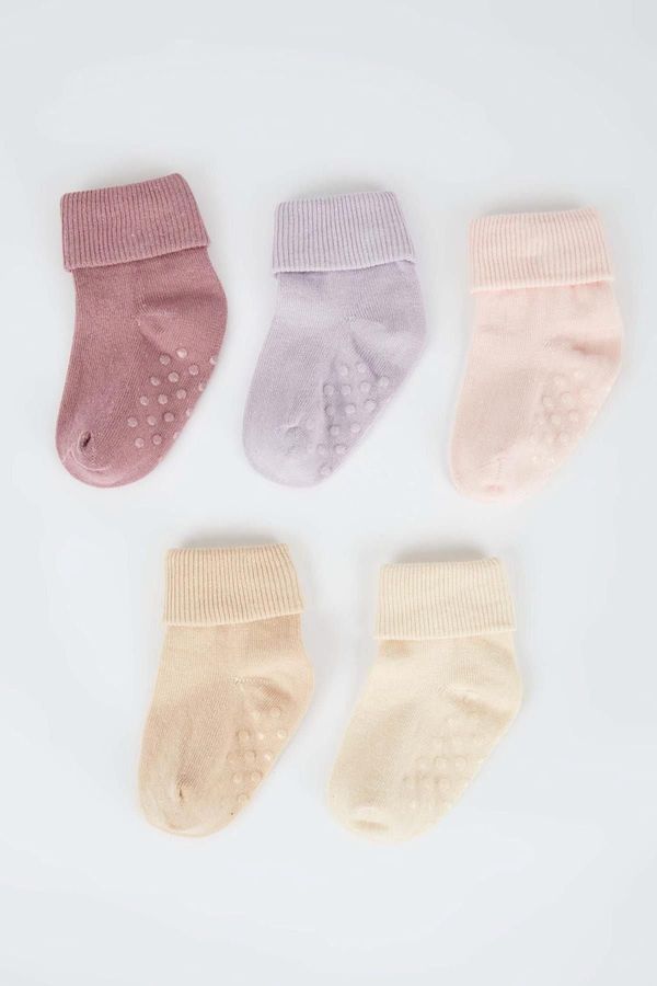 DEFACTO DEFACTO Baby Girl Cotton Anti-Slip Soles 5-Piece Long Socks