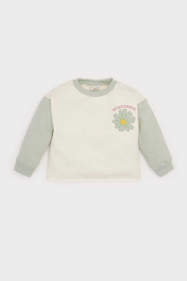 DEFACTO DEFACTO Baby Girl Crew Neck Floral Inside Soft Feather Sweatshirt