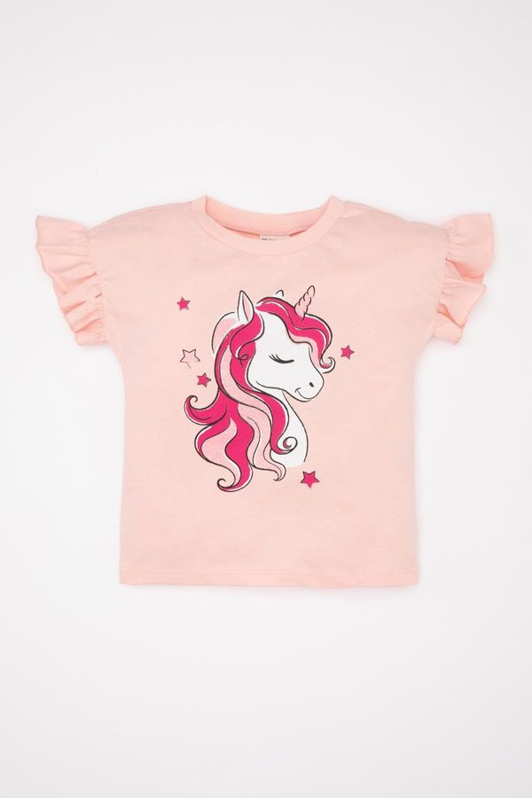 DEFACTO DEFACTO Baby Girl Crew Neck Unicorn Printed Short Sleeve T-Shirt