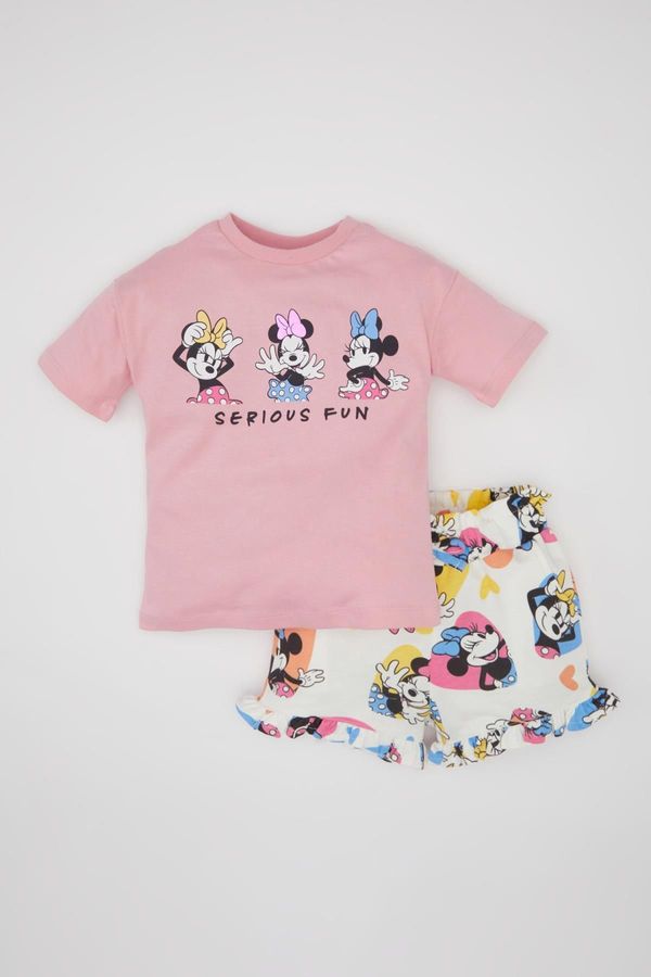 DEFACTO DEFACTO Baby Girl Disney Mickey & Minnie Short Sleeve T-shirt Shorts 2-Piece Set