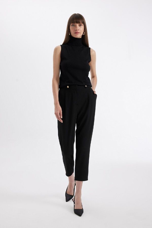 DEFACTO DEFACTO Black Classic Chino Pants Carrot Fit Basic Plain Pocket High Waist