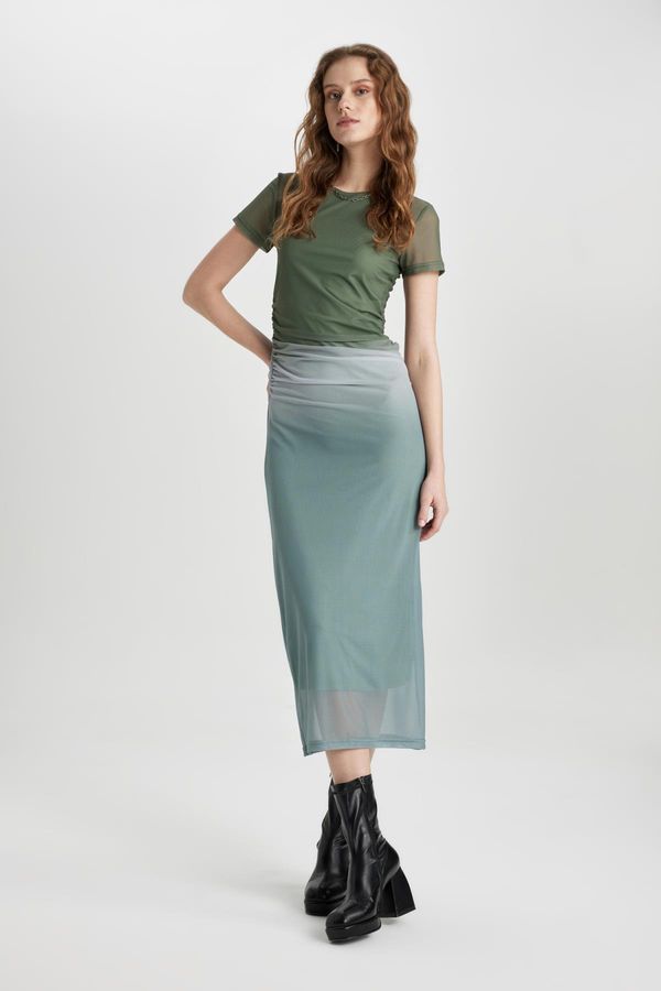 DEFACTO DEFACTO Bodycon Crew Neck Gradient Short Sleeve Midi Tulle Dress