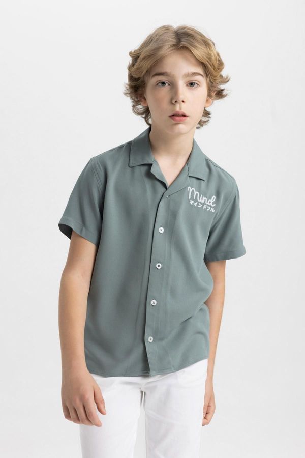 DEFACTO DEFACTO Boy Oversize Wide Pattern Polo Collar Viscose Short Sleeve Shirt