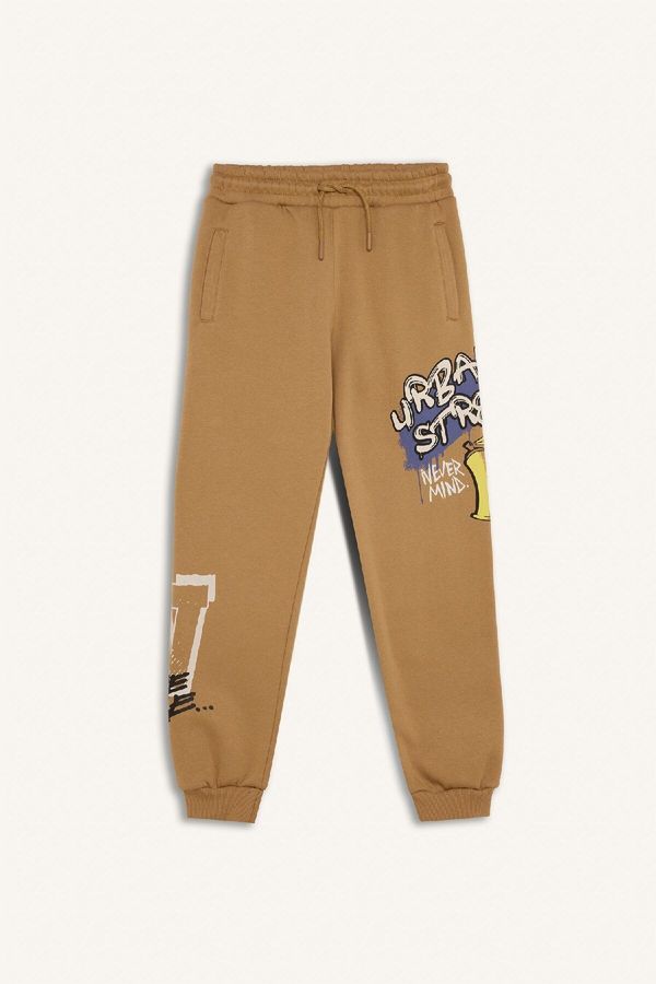 DEFACTO DEFACTO Boy Printed Thick Sweatpants with Elastic Waistband