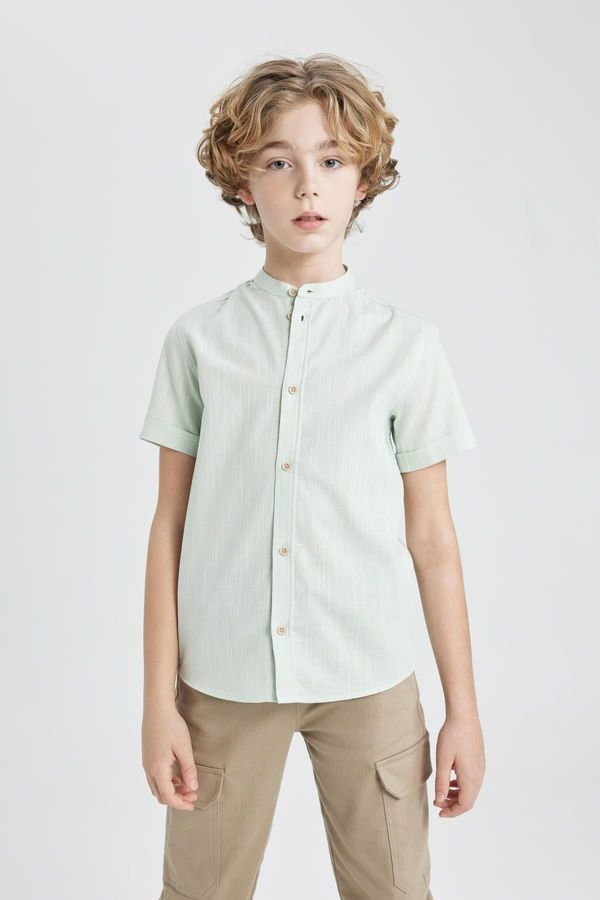 DEFACTO DEFACTO Boy's Stand Collar Linen Look Short Sleeve Shirt