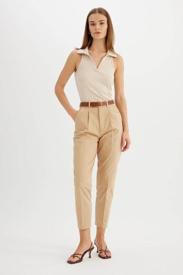 DEFACTO DEFACTO Carrot Fit High Waist Short Leg Gabardine Trousers