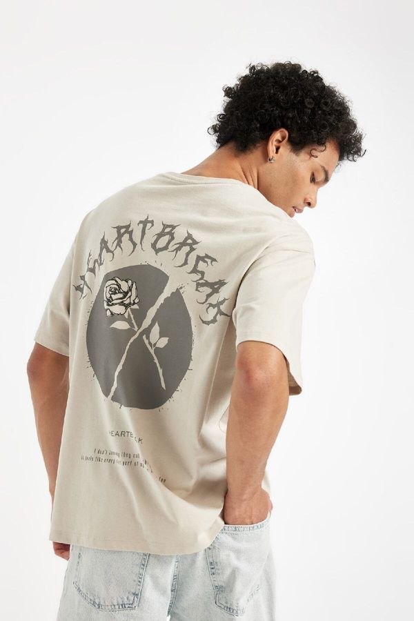 DEFACTO DEFACTO Comfort Fit Crew Neck Printed Short Sleeve T-Shirt