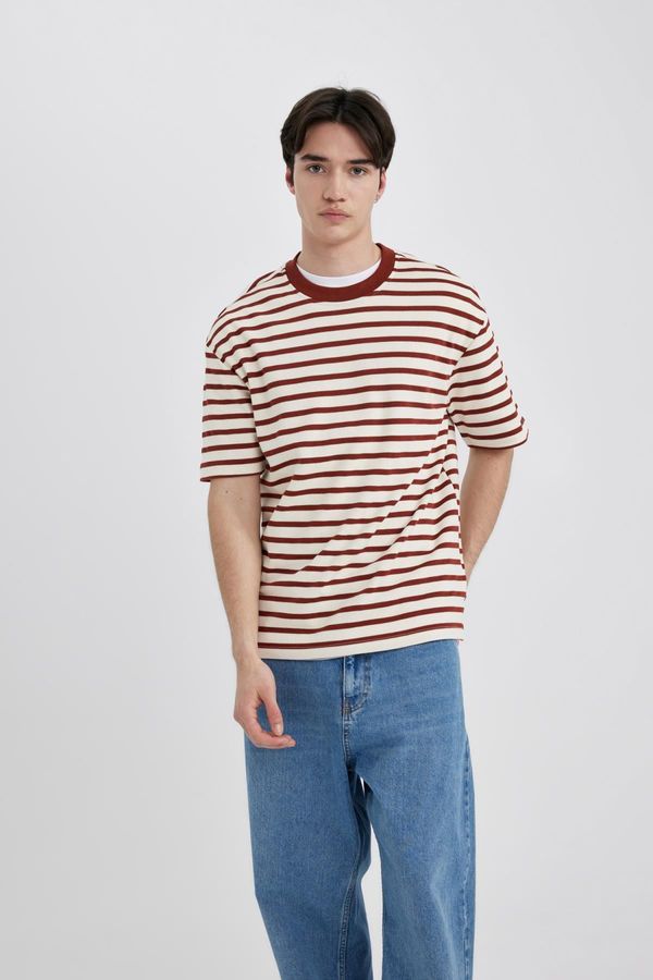 DEFACTO DEFACTO Comfort Regular Fit Relaxed Pattern Crew Neck Striped Short Sleeve T-Shirt