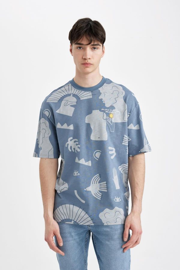 DEFACTO DEFACTO Comfort Regular Fit Relaxed Patterned Crew Neck Short Sleeve T-Shirt