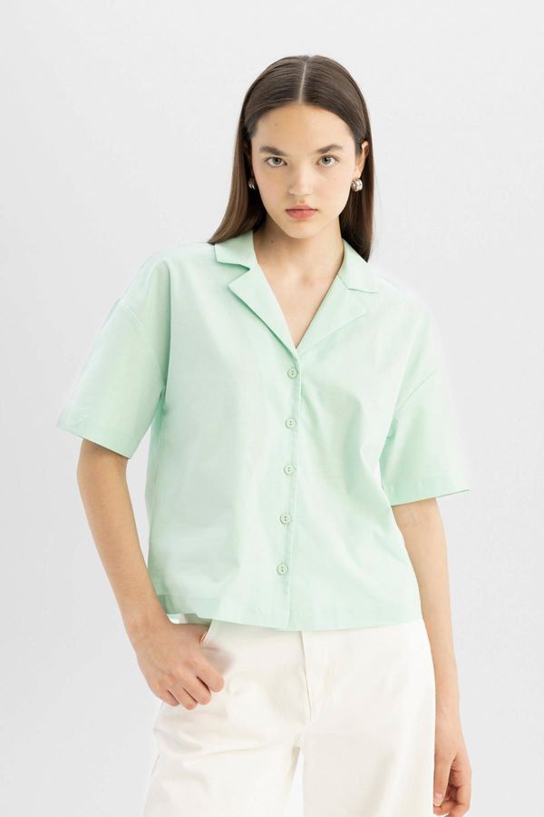 DEFACTO DEFACTO Cool Oversize Fit Pajama Collar Flared Cotton Short Sleeve Shirt