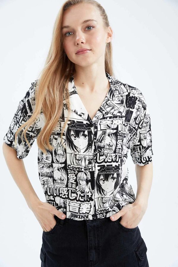 DEFACTO DEFACTO Cool Regular Fit Pajama Collar Patterned Short Sleeve Shirt
