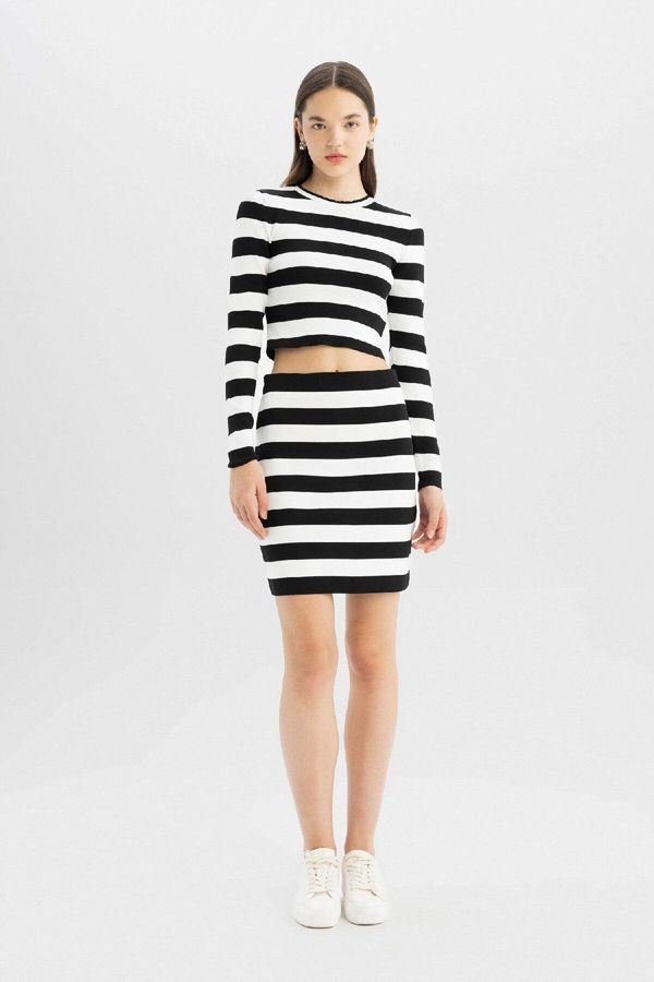 DEFACTO DEFACTO Cool Slim Fit Striped Knit Skirt