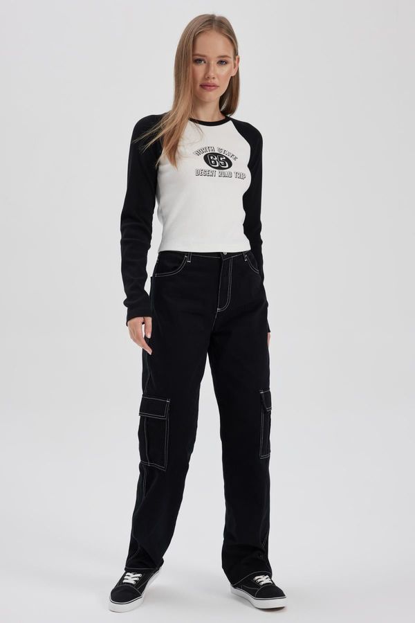 DEFACTO DEFACTO Cool Straight Fit Gabardine Trousers High Waist Cargo Pocket