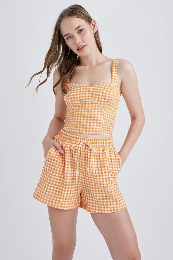 DEFACTO DEFACTO Cool Sweetheart Neckline Gingham Crinkle Strap Blouse