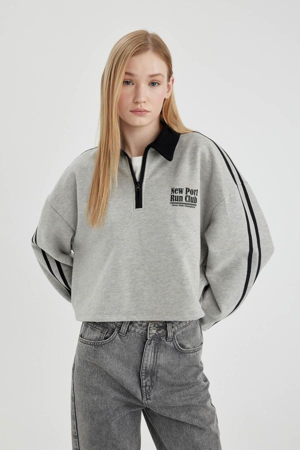 DEFACTO DEFACTO Cool Zipper Collar Crop Sweatshirt