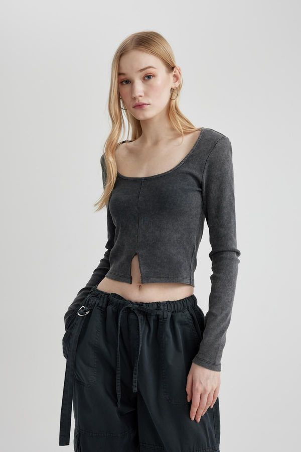 DEFACTO DEFACTO Coool Fitted Long Sleeve Washed Faded Effect T-Shirt