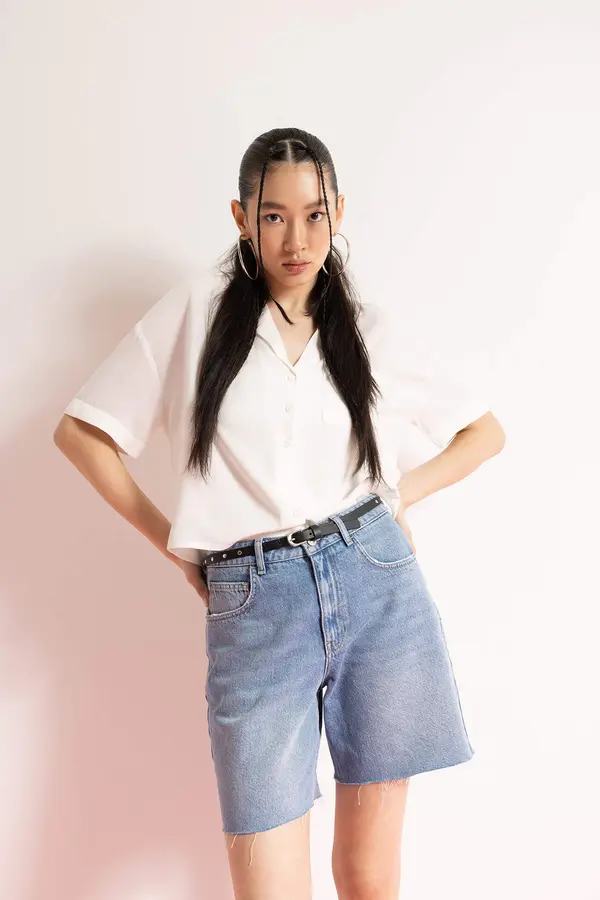 DEFACTO DEFACTO Coool Regular Fit Pajama Collar Short Sleeve Shirt