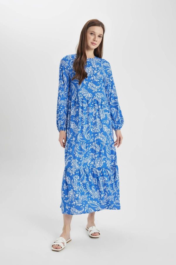 DEFACTO DEFACTO Crew Neck Patterned Long Sleeve Maxi Dress