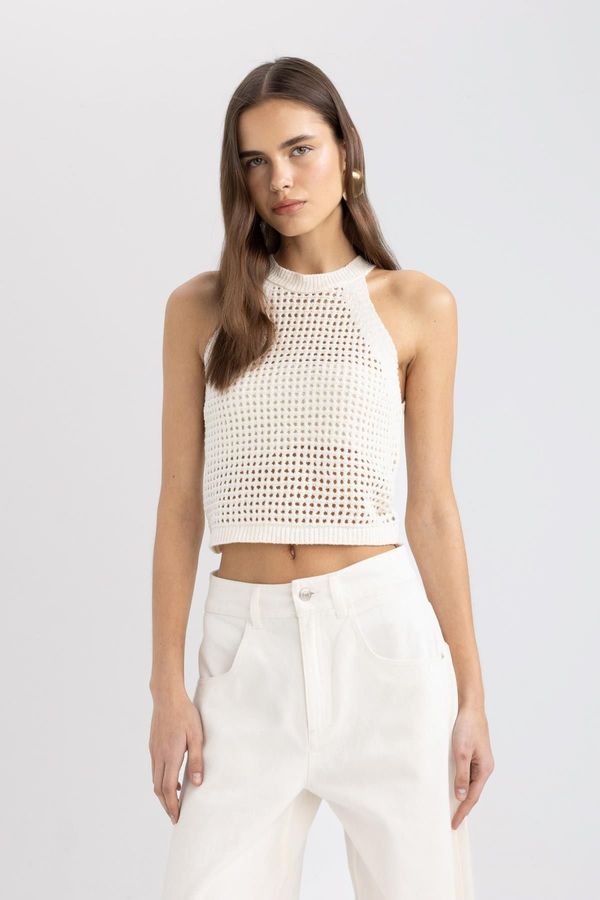 DEFACTO DEFACTO Crop Halter Neck Openwork Knitwear Undershirt