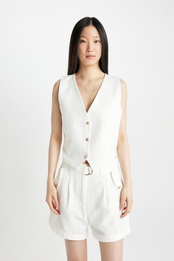 DEFACTO DEFACTO Crop V-Neck Cotton Blazer Vest