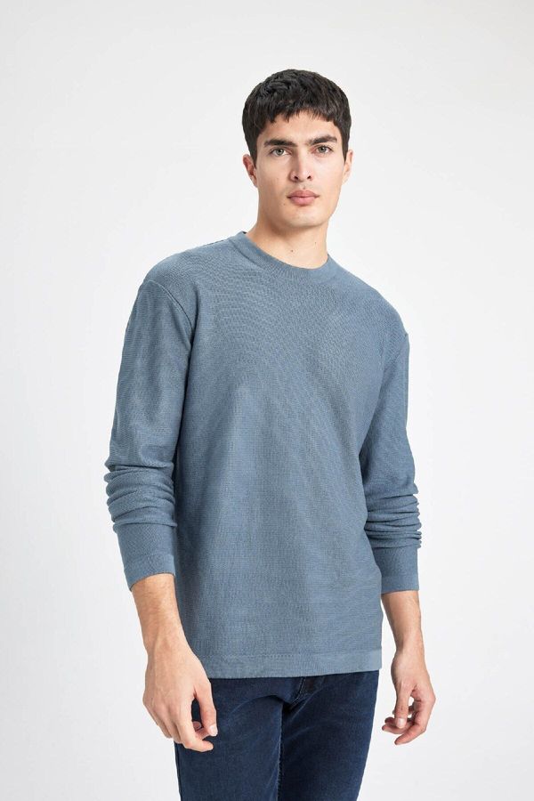 DEFACTO DEFACTO Dark Blue Standard Fit Regular Cut Crew Neck Knitwear Sweater