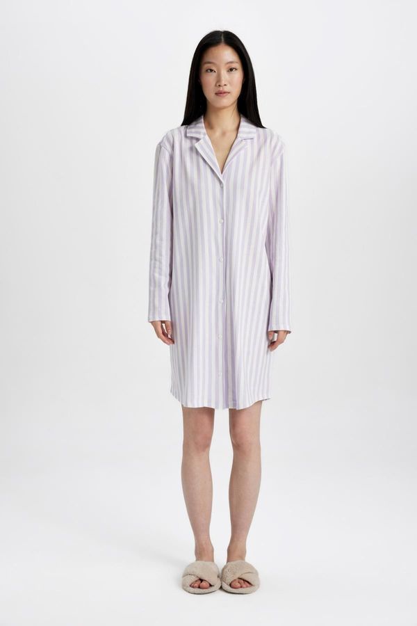 DEFACTO DEFACTO Fall in Love Striped Pajamas Collar Long Sleeve Nightgown