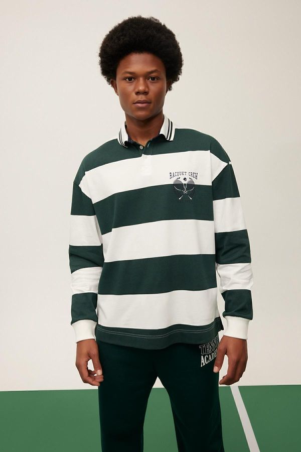 DEFACTO DEFACTO Fit Boxy Fit Striped Long Sleeve Polo T-Shirt