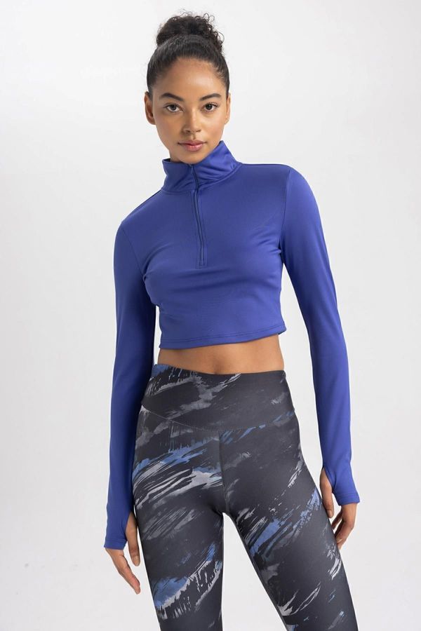 DEFACTO DEFACTO Fit Crop Zippered High Collar Long Sleeve T-Shirt