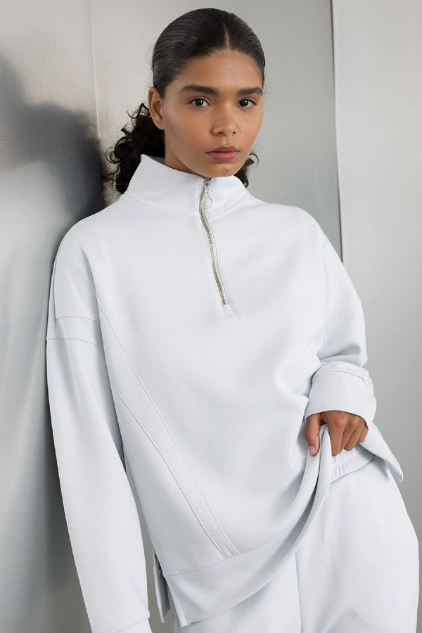 DEFACTO DEFACTO Fit Oversize Wide Mold Zippered Stand Collar Scuba Diving Fabric Sportsman Basic Plain Sweatshirt