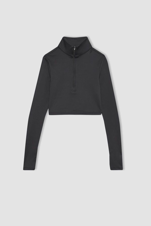 DEFACTO DEFACTO Fit Slim Fit Zippered Stand Collar Long Sleeve T-Shirt