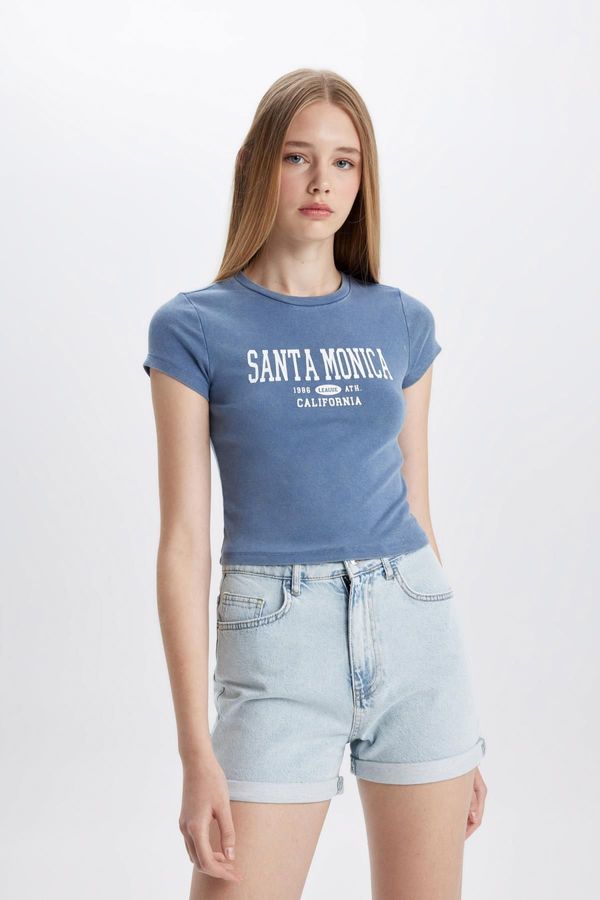 DEFACTO DEFACTO Fitted Crew Neck Printed Ribbed Short Sleeve T-Shirt