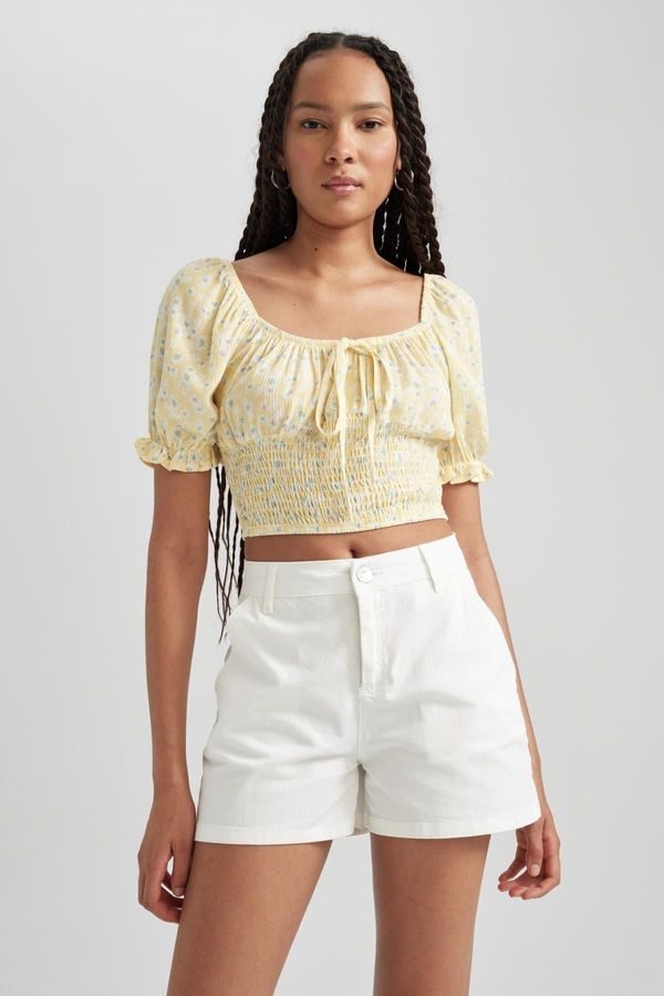 DEFACTO DEFACTO Fitted Square Neck Printed Short Sleeve Crop Blouse