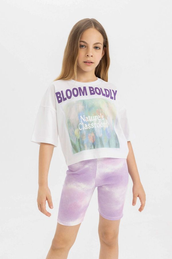 DEFACTO DEFACTO Girl Crew Neck Printed Short Sleeve Crop T-Shirt