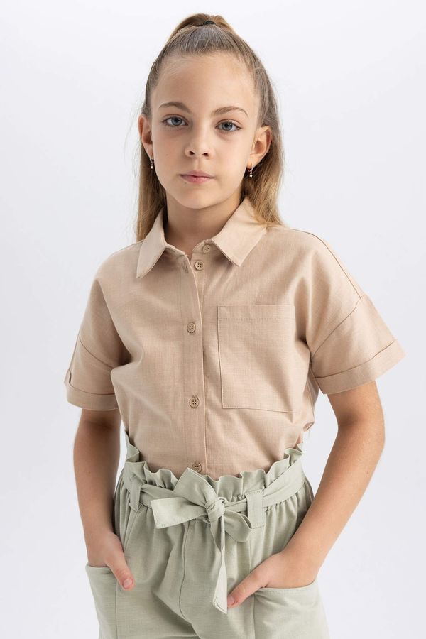 DEFACTO DEFACTO Girl Crop Linen Short Sleeve Shirt